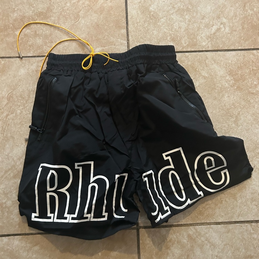 Rhude Black Shorts with Gold Drawstrings